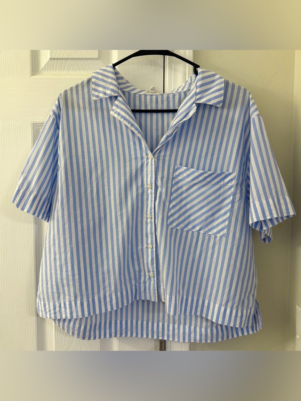 Aerie Blue & White Striped Button Front Boxy Top